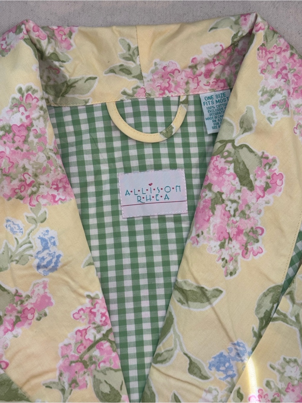 Yellow and Pink Floral 100%Cotton Robe with Hydrangea Print - Picture 4 of 8